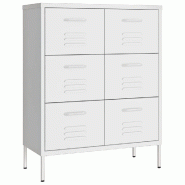 Helloshop26 - Armoire à tiroirs blanche 80 x 35 x 101 cm 6 tiroirs glissières à billes design moderne en acier blanc 02_0046843 - blanc acier 30002