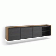 SKRAUT HOME Meuble TV, Banc Télé, 207x50x35 cm, Pour les TV jusqu'à 80", Suspendu, Mural, LED, Noir et chêne - noir Bois manufacturé 629_6