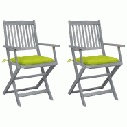VidaXL Chaises Pliables D Extérieur Lot De 2 Et Coussins Bois D Acacia - vert Bois massif 3064508 VidaXL Chaises Pliables D Extérieur Lot De 2 Et Coussins Bois D Acacia - vert Bois massif 3064508