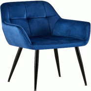 Décoshop26 - Chaise de salle à manger bureau coutures décoratives carrées en velours bleu pieds en métal noir 10_0001897 - 3000250727518