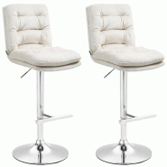 Décoshop26 - Lot de 2 tabourets de bar avec repose-pieds et dossier assise rembourré en velours crème et métal chromé 10_0006597 - beige métal 3