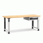 Établi plateau bois L.2000 mm avec pieds réglables et bloc 1 tiroir NOVALP