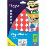 Etiquette ronde rouge PEFC Ø24mm - par 400 - pour écriture manuelle ou à imprimer