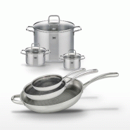 Lot de 3 Poêles 24/28/32 cm & 3 Faitouts 14/16/26 cm Elo Relief Evolution - gris inox 3176239956054