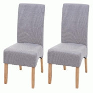 Mendler Lot de 2 chaises de salle à manger Latina, chaise de cuisine, tissu/textile certifié FSC® ~ gris clair, pieds clairs - gris textile 74639