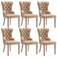 Merax Chaise de salle à manger (chaise de cuisine, chaise de salon, 6 pièces), bois massif, velours, gris-marron - marron multi-matériau PP305054AAB-6