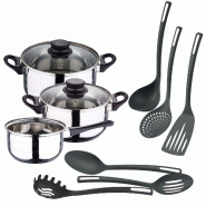 WellHome - Batterie de Cuisine 5 pièces en Acier Inoxydable avec 6 Ustensiles de Cuisine de Base en PBT noir - multi-matériau PK8201