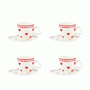 Aulica Tasses et sous-tasses à café coeur - lot de 4 - rouge 249501