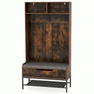 Helloshop26 - Porte-manteau 4 en 1 avec banc de rangement 90 x 38,5 x 170 cm confort optimal ambiance cosy en bois d'ingénierie 20_0019034 - métal 3
