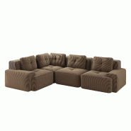 Merax Canapé d'angle modulable 3 places, Cloud Sofa Cord sans cadre, canapé lounge près du sol, avec accoudoirs larges, marron - marron multi-maté