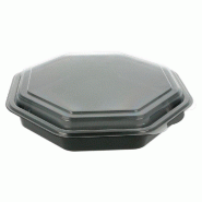 Barquette octogonale fond noir avec couv transparent 1064ml 23x23x5cm par 200