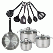 Batterie de cuisine avec 1 poêle 24 cm et 3 faitouts 16/20/24 cm avec 6 ustensiles de cuisine sans PFAS Fackelmann Généva Brillant Fénix - gris in