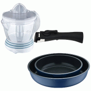 BERGNER - Jeu de 2 poêles Ø22/26cm en aluminium moulé bleu avec manche amovible avec presse-agrumes NATURALLY 40W 1,2 L - PK9788
