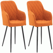 Décoshop26 - Lot de 2 chaises de salle à manger design retro coutures décoratives en losanges assise en tissu orange 10_0007339 - 3000266059573