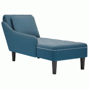 Décoshop26 - Méridienne chaise longue pour intérieur avec coussin et accoudoir droit en velours bleu bouton décoratif DEC026252 - bleu 3000255718351