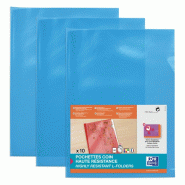 Generique Sachet de 10 pochettes coin haute résistance A4, en PVC souple coloris bleu - 3045050022159