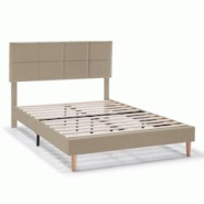 VS Venta-stock Cadre de lit rembourré Silvi 30 cm, 90x190 cm, Beige - beige polyester I24026