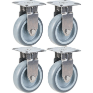 Roulette 75mm 3" en acier inoxydable caoutchouc gris, fixe, 240kg, jeu de 4 Roulette 75mm 3" en acier inoxydable caoutchouc gris, fixe, 240kg, jeu de 4