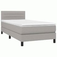 Décoshop26 - Cadre de lit LED avec sommier tête de lit matelas surmatelas 100x200 cm tissu gris clair TDL0207928 - gris 3001246388003_0