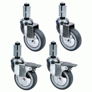 Diamond - Kit de 4 roues chromées Ø 100 (2 avec freins) pour tables professionnel – RS10S4-SA1 - inox AKS-RS10S4-SA1