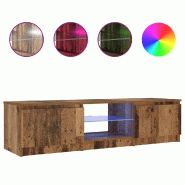 Helloshop26 - Meuble TV flottant moderne avec lumières LED rangement 140 x 40 x 36 cm en bois d'ingénierie chêne artisanal 02_0050860 - Bois massif