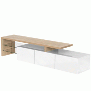 Lowboard Merax, avec étagères en verre et éclairage LED, table TV brillante, meuble TV, blanc - blanc multi-matériau WF31288693WAA