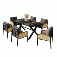 Merax ensemble repas de jardin, 6 personnes, rotin, noir - noir multi-matériau OT014445N