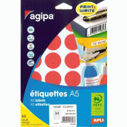 240 étiquettes rouges multi-usage, diamètre 30 mm (10 feuilles A5 / cdt) - 3270241013573