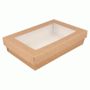 Boîte salade carton Kraft +couv fenêtre antibuée 1300cc 21x14x5cm - par 25