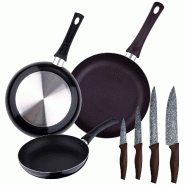 Chef sauce - Jeu de 3 Poêles Ø20/Ø24/Ø30 cm avec Set de 4 Couteaux en Acier Inoxydable - PK5255