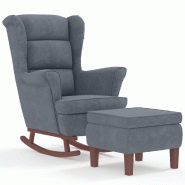 Décoshop26 - Fauteuil à bascule d'allaitement rembourré relax pour salon avec repose-pieds avec pieds en bois et velours gris foncé DEC028758 - gr