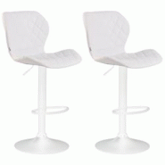 Décoshop26 - Lot de 2 tabourets de bar avec coutures décoratives en forme de losanges en PVC blanc et métal blanc 10_0004111 - blanc 3000251935677 Décoshop26 - Lot de 2 tabourets de bar avec coutures décoratives en forme de losanges en PVC blanc et métal blanc 10_0004111 - blanc 3000251935677