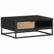 Décoshop26 - Table basse de salon design moderne 90 x 60 x 35 cm bois de manguier massif noir jute et fer DEC037248 - noir Bois massif 3000263181352