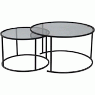 Ensemble de 2 tables gigognes rondes en métal et verre Auruma noir avec verre gris Hanah Home - 8684283511662 Ensemble de 2 tables gigognes rondes en métal et verre Auruma noir avec verre gris Hanah Home - 8684283511662