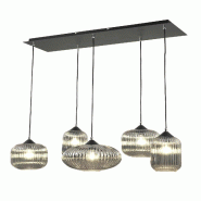Fabas Luce Suspension Gillis En Métal Et Verre Soufflé Fumé 5 X E27 40 W 90 X 25 X 200 Cm - Design Élégant Pour Intérieurs Modernes Et Raffinés
