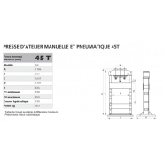 Presse d'atelier manuelle et pneumatique DRAKKAR 45 tonnes Référence   10538_1