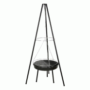 WellHome - Trépied BBQ avec chaîne et grille en acier 151cm - noir acier WH15234