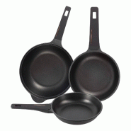 BERGNER Copper - Jeu de 2 poêles Ø24/Ø28 cm et wok Ø30 cm en aluminium coulé couleur noire - PK8739