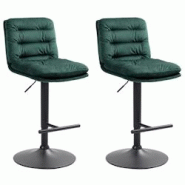CLP Lot de 2 tabourets de bar Damar velours Vert/Noir - vert textile 325663 CLP Lot de 2 tabourets de bar Damar velours Vert/Noir - vert textile 325663