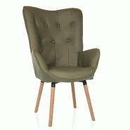 Fauteuil à oreilles / fauteuil vintage HAVENIO I tissu vert hjh LIVING - vert polyester 800206