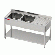 Gasfrit – Évier industriel en acier inoxydable avec 2 bacs et 1 égouttoir, 1600 × 600 × 850 mm - inox gfh15