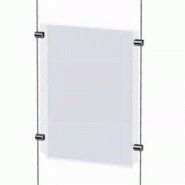 Porte affiche A4 vertical pour câble - 4 pinces - polystyrène 2mm - transparent