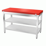 Table de travail en inox 1500x600 mm avec plaque de découpe rouge et 2 étagères PREMIUM - GOLDINOX - gris inox 3701770841424