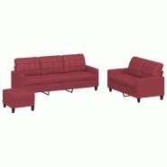 VidaXL Ensemble de canapés 3 pcs et coussins Rouge bordeaux Similicuir Modèle Jardin Moderne - 3201386