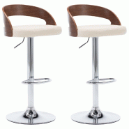 VidaXL Tabourets de bar lot de 2 crème similicuir et bois courbé Modèle Titan Panorama Vision - marron 283145