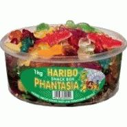 Boîte ronde de 1 kg de bonbon gélifié au fruit haribo phantasia référence : 304617 Boîte ronde de 1 kg de bonbon gélifié au fruit haribo phantasia référence : 304617