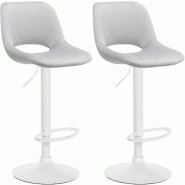 Décoshop26 - Tabourets de bar chaises haute x2 avec repose-pieds en velours gris clair piètement métallique blanc 10_0004089 - blanc métal 3000251
