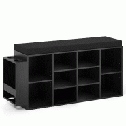Helloshop26 - Banc organiseur de chaussures à 10 casiers 30 x 110 x 52,5 cm offre confort et rangement multifonctionnel en bois noir 20_0016286 - noi