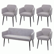 Mendler Set de salle à manger HWC-L13, set de 4 chaises + banquette Groupe de salle à manger Ensemble de salle à manger, tissu/textile ~ gris - gri