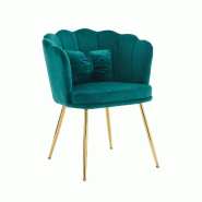 Merax 1x fauteuil rembourré à dossier pétale, coussin papillon, pieds métal doré, velours vert pétrole - vert multi-matériau WF532311AAQ